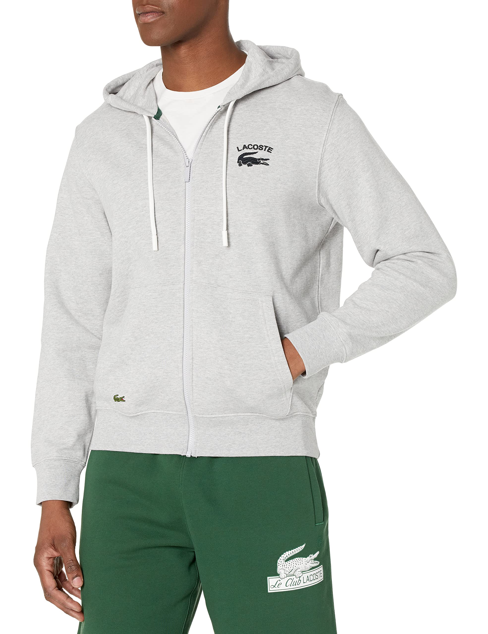 Lacoste Men's Classic Fit Hooded Zippered Sweatshirt, Silver Chine, 4X-Large Image