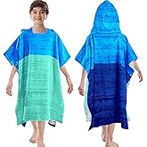 VOOVA & MOVAS Poncho Towel for Teens (8-16 Years) | Soft Absorbent Cotton Hooded Towel Robe | Versatile Beach, Pool, Swim & Bath Cover-Up | Blue & Aqua