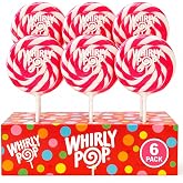 Whirly Pop Hot Pink Individually Wrapped Lollipop - 1.5 oz (Pack of 6) | Swirl Lollipops - Strawberry Flavored Hard Candy Suckers - Nostalgic Pink Candy For Party Favors, Cake Topper &amp; Goodie Bags
