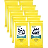 Wet Ones Antibacterial Hands & Face Wipes, Citrus Scent, 20 Count Travel Pack (Pack of 10)