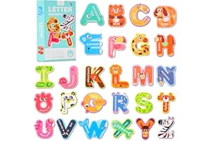 ROISDIYI Magnetic Letters Toys for Baby Toddler 1 2 3 Year Old, ABC Refrigerator Magnets 26PCS Cute Animals Toys, Educational Learning Alphabet Magnets for Fridge, Easter Basket Stuffers Gift for Kids