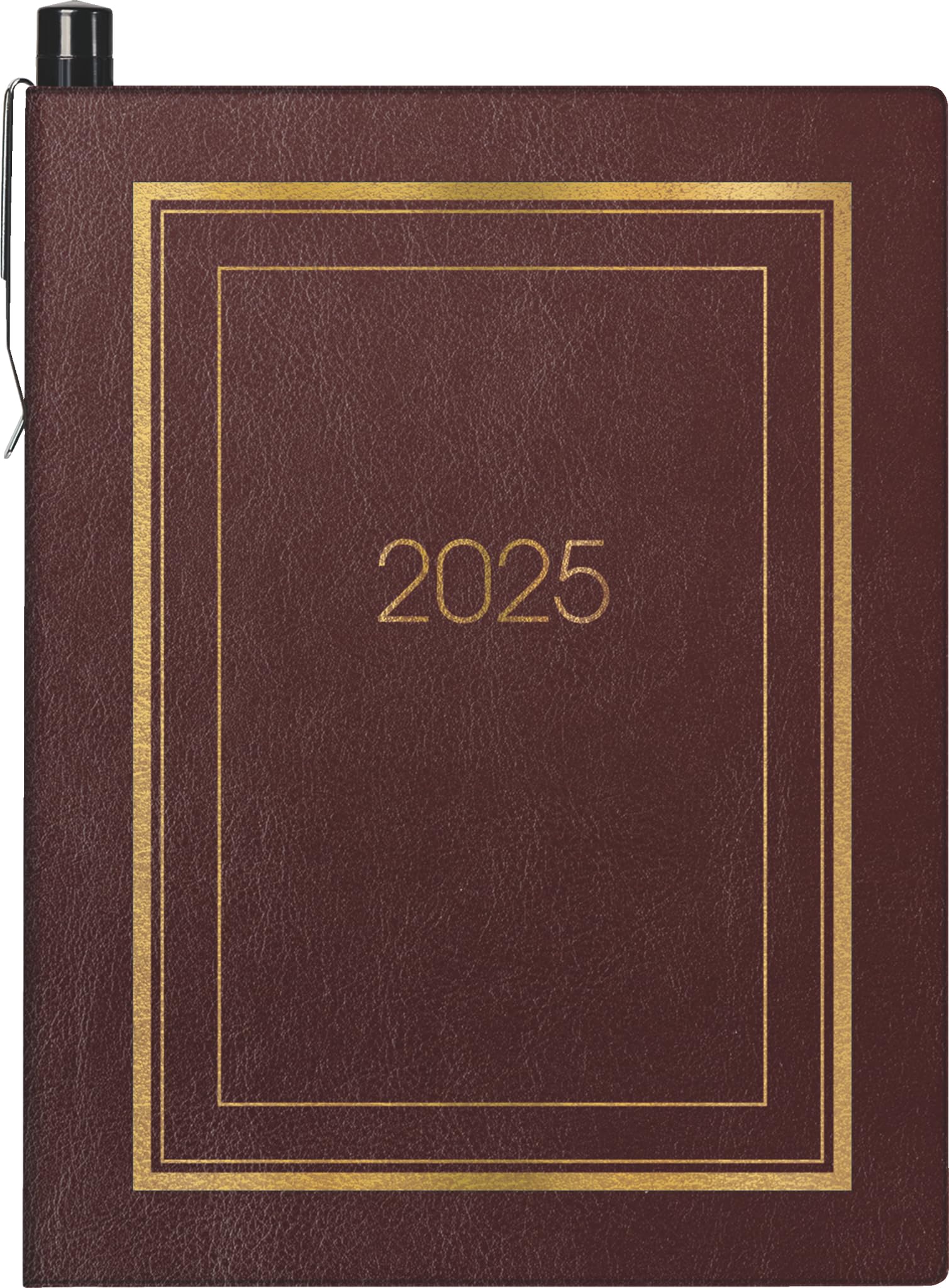 BRUNNEN Pocket Diary Model 713 (2025), 2 Pages = 1 Week, A7, 160 Pages, Soft Cover with Decorative Gold Edge, Bordeaux