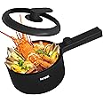 HYTRIC Hot Pot Electric, 1.5L Portable Non-stick Frying Pan, Electric Cooker for Steak, Egg, Pasta, Ramen Cooker with Dual Power Control, Mini Electric Pot for Office, Dorm Room Essential, Black