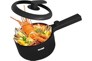 HYTRIC Hot Pot Electric, 1.5L Portable Non-stick Frying Pan, Electric Cooker for Steak, Egg, Pasta, Ramen Cooker with Dual Power Control, Mini Electric Pot for Office, Dorm Room Essential, Black