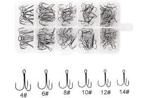 SHADDOCK FISHING Fishing Treble Hooks Kit High Carbon Steel Treble Fishing Hooks Ring Set Strong Sharp Round Bend for Trout Bass Catfish Lures Baits Freshwater Saltwater