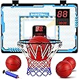 taseyok Basketball Hoop Indoor, Mini Basketball Hoops with Electronic Scoring, Timing Board, and LED Lights, Over The Door Basketball Gifts Toys for 5 6 7 8 9 10 11 12 Year Old Boys and Girls(Blue)