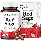 Wild & Organic Red Sage Capsules - 1200 mg Dan Shen Supplement for Antioxidant Support - Salvia Miltiorrhiza Root - 30 Days of Supply - 60 Vegan Capsules - Non-GMO, Gluten-Free, No Fillers