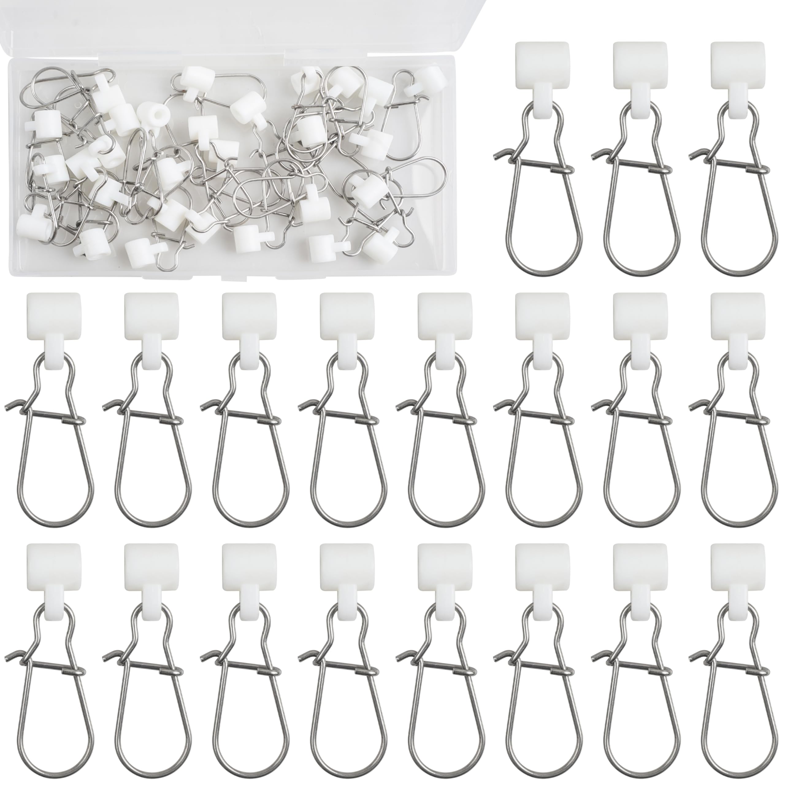 SILANON Fishing Plastic Sinker Slides Snaps - 28PCS Sturdy Strong Sinker Slide Heavy Duty Stainless Steel Snaps for Fishing Line Connector Fishing Tackle for Braided Line(White Large)