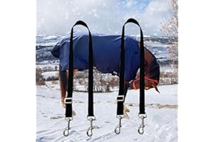 KABAHORZE Horse Blanket Sheet Leg Straps， Adjustable Horse Leg Replacement Straps，with Metal Double Swivel Snaps, Adjustable Length from 24 to 42 Inch (Two Side Snaps)，Black 2 PCS