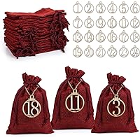 LIHAO 24 PCS Christmas Advent Calendar Bags 2025 Countdown Drawstring Pouches Burlap Hanging Gift Bag with 1 to 24 Wooden Cou