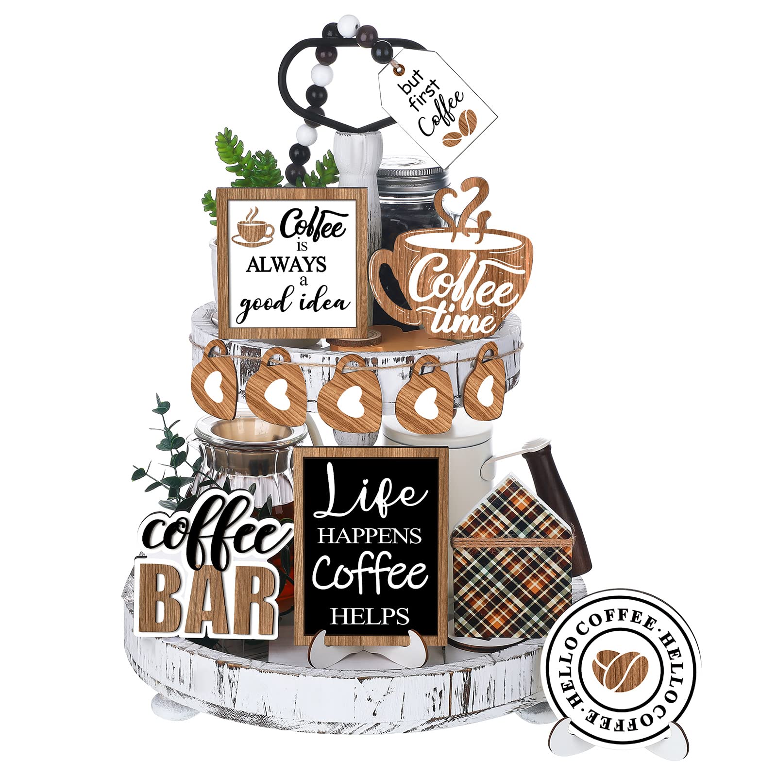 Photo 1 of FairySandy Set of 11 Farmhouse Tiered Tray Decor Rustic Home Tiered Tray Decorations Set Home Wooden Signs Bone Dog Paw Farmhouse Tabletop Wood Signs for Kitchen Table Shelf Decor