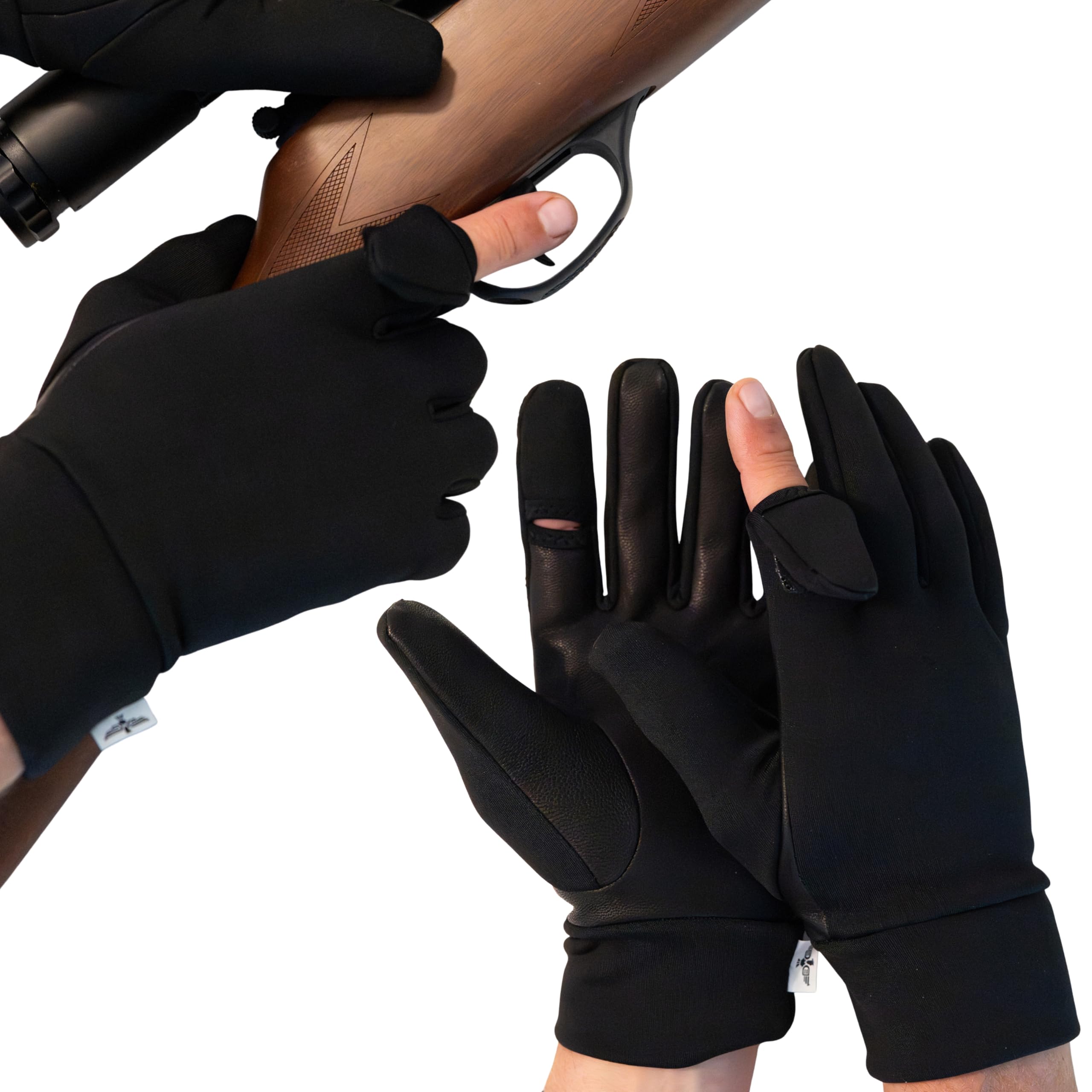 Photo 1 of Finger Hunting & Rifle Shooting Gloves with Finger Flip | Genuine Leather Palm Grip & Stretch Back | For Outdoor Tactical Sports | Airsoft Paintball Trap Skeet Clay Shooting (BLACK, X-LARGE)