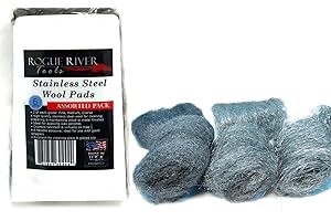 Stainless Steel Wool Pads, 6pc Assorted Pack (Fine, Medium, Coarse) - by Rogue River Tools. Made in USA! Oil Free, Won't Rust.