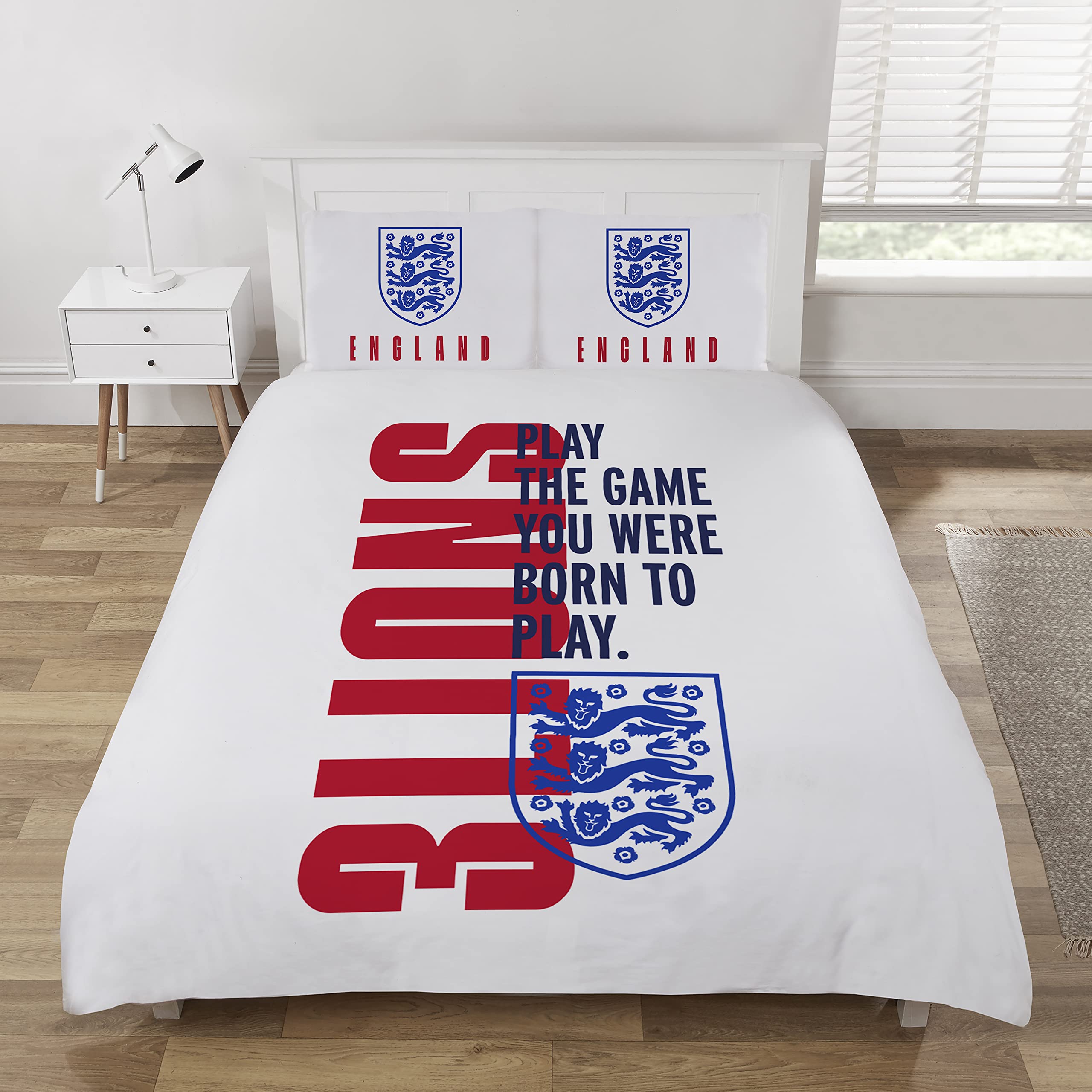 Coco Moon Official England Born To Play Soft Reversible Football Duvet Bedding Set With Pillow Cases Perfect Kids Bedroom Accessories (Double)