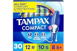 Tampax Compact Pearl Tampons Multipack, with LeakGuard Braid & Extendable Applicator, Regular/Super/Plus Absorbency, Up to 10