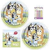 Unique Bluey Party Supplies Pack for 16 Guests – Includes 9" Plates, Luncheon Napkins & 24 Birthday Candles – Bluey Birthday Party Set for Kids