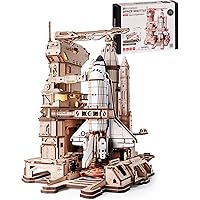 ROBOTIME 3D Space Shuttle Wooden Puzzle for Adults, Dynamic Rocket Launch Model Building Kits with Lights, AS Home Desktop De