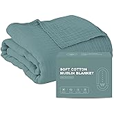 Cosy Family 4 Layer Muslin Bed Blanket - Breathable and Lightweight Gauze Boho Blanket for Spring, Soft 100% Cotton Muslin Blanket, Green, 55x80 Inches