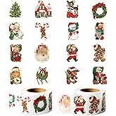 W1cwey Vintage Christmas Sticker Rolls - 1000pcs Cartoon Santa Snowman Elk Xmas Tree Waterproof Vinyl Reusable Laptop Stickers Coloring Scrapbook Water Bottle Page Activity Pad Christmas Party Favors