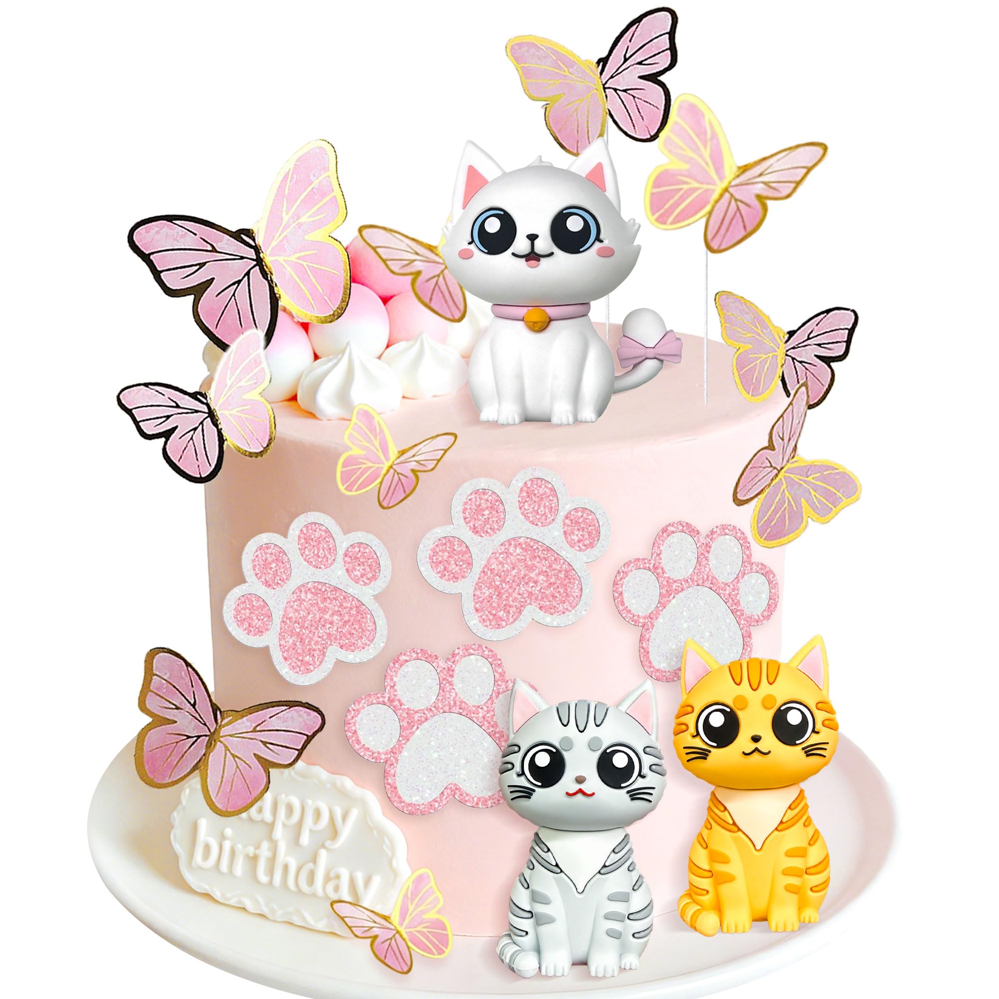 LaVenty Cat Cake Topper Decorations for Cat Themed Birthday Party Cute Meow Birthday Party Baby Shower Party Decoration