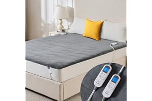 Heated Mattress Pad Queen, Dual Control Coral Fleece Electric Mattress Pad with Memory Function, 10 Heat Settings & 12 Timer 