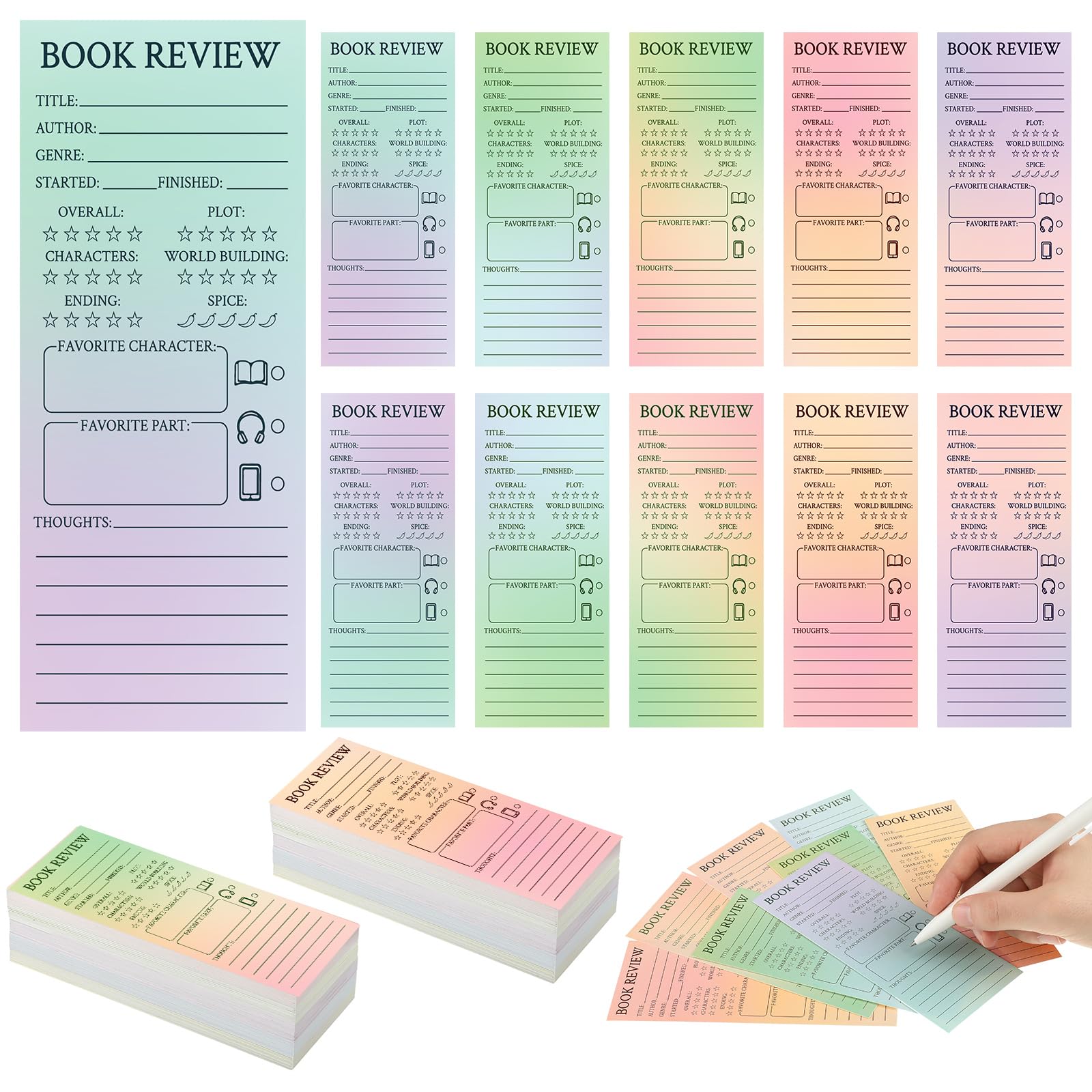 Photo 1 of 240 Pcs Colorful Book Review Bookmarks Back to School Reading Log Page Markers for Book Lovers Readers Gift Reading Page Tracker for Students Teachers Women to Review Tracker(Gradient)
