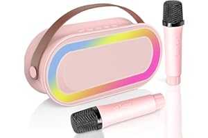 EMGYKIT Karaoke Machine for Kids Adults - Portable Bluetooth Speaker with 2 Wireless Microphones, Karaoke Machine with LED Lights for Home Party, Birthday Gifts for Girls Boys Kids