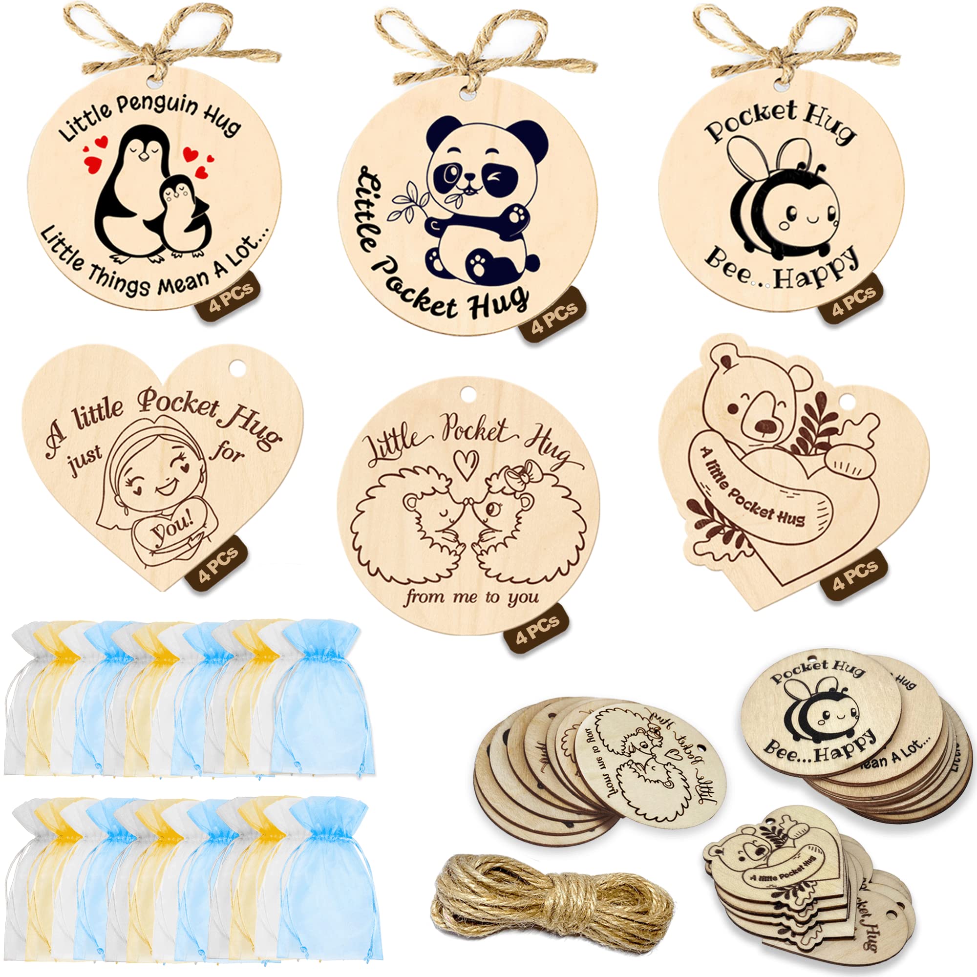 Crocowood Wooden Pocket Hug as Gift - Pocket Hug Token for Family and Friends - Wood Hug Bear Girl Heart as Hanging Ornaments (Hug Set 24 Pcs)