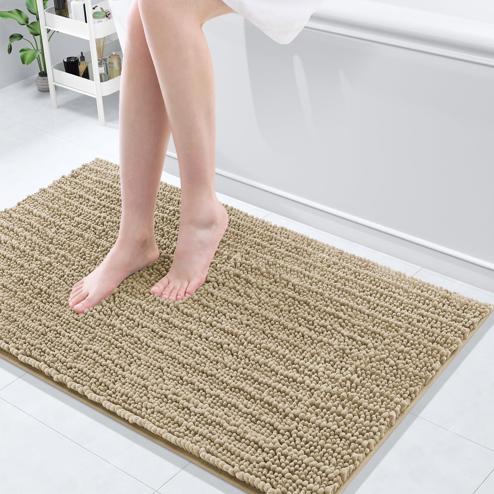 Photo 1 of Arotive Luxury Chenille Bathroom Rug Mat, Extra Soft Thick Absorbent Shaggy Bath Rugs, Non-Slip Machine Wash Dry, Plush Bath Mats for Bathroom, Shower and Tub, 40x24, Beige