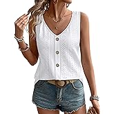 WIHOLL Womens Tank Tops Loose Casual Summer Tops Eyelet V Neck Basic Sleeveless Shirts Trendy 2026
