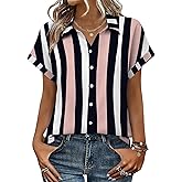 Zeagoo Womens Tops Short Sleeve Shirts Button Down Casual Blouses V Neck Outfits Summer Spring Clothes 2026