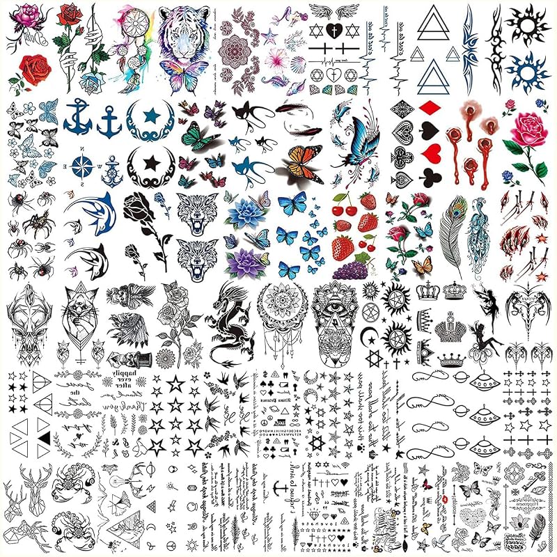 STEK 64 Sheets Waterproof Tiny Temporary Tattoos Rose Skull Face Body Art for