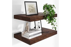 Heimlove 24 x 12 Inch Deep Floating Shelves Wall Mounted with Invisible Brackets,Storage Hanging Shelf for Wall Decor in Bathroom, Bedroom, Kitchen, Living Room, Office Set of 2 (Rustic Brown)