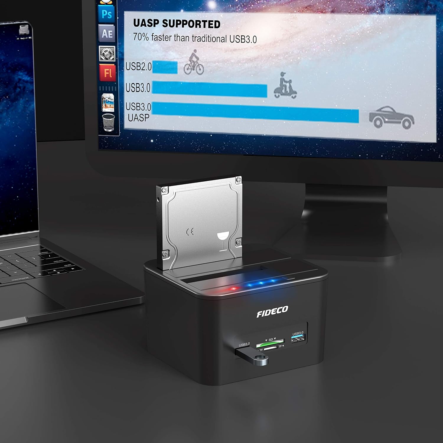 Docking Station, FIDECO Docking Station for 2 Hard Drives SATA USB 3.0 Cloning Function 2.5 Inch and 3.5 Inch HDD SSD SATA - Image 3