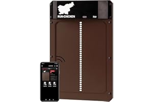 RUN-CHICKEN Model T50 Automatic Chicken Coop Door, Brown – Programmable with App, Battery Operated, Light Sensor, Delay Settings, Aluminum Chicken Run Door, Electric Coop Door for Poultry