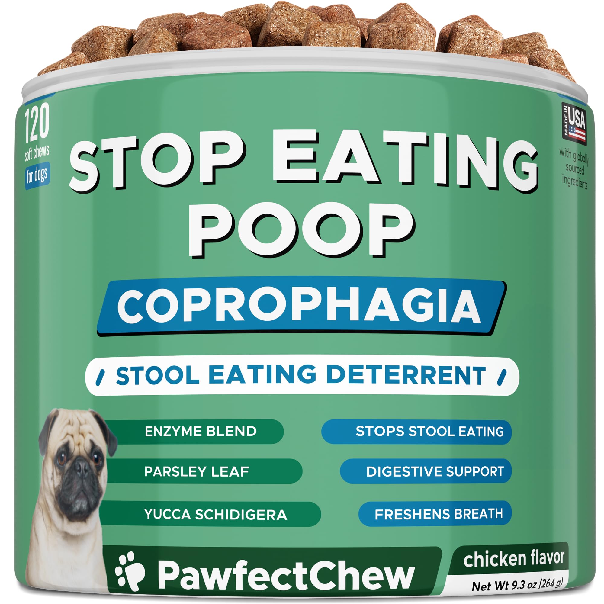 Photo 1 of PAWFECTCHEW No Poo Chews for Dogs - Coprophagia & Stool Eating Deterrent with Probiotics, Digestive Enzymes & Breath Aid Support - Stop Dog Poop Eating - Made in USA - 120 Soft Chews