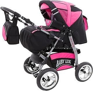 Lux4Kids King Kombikinderwagen (Regenschutz, Moskitonetz, Getränketablett, Matratze, Wickelunterlage) 53 Cosmic Black &amp; Pink