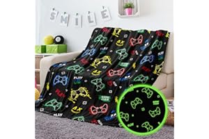 SEGXCFL Glow in The Dark Blanket Christmas Stocking Stuffers for Kids Gamer Gifts for Boys Girls 4-16Years Old Gaming Blanket for Boys