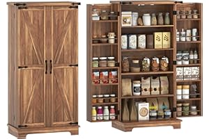 HOMCOM 47" Kitchen Pantry Cabinet, Freestanding Farmhouse Storage Cabinet with Doors, 2 Adjustable Shelves and 12 Door Shelve