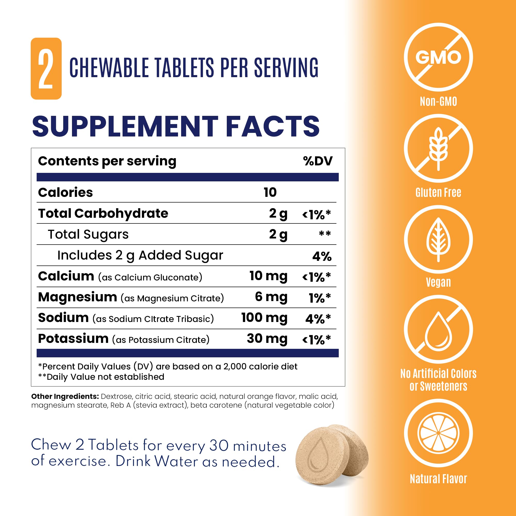 SaltStick Electrolyte FastChews - 60 Orange Chewable Electrolyte Tablets - Salt Tablets for Runners, Sports Nutrition, Electrolyte Chews - 60 Count Bottle