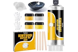 Kintsugi Repair Kit Gold & Silver, 50ml Food Safe Ceramic Glue, Japanese Art Craft Kintsugi Glue for Broken Pottery, Porcelai