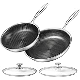 Innerwell Stainless Steel Frying Pan Set with Lid 10" and 12" Nonstick Honeycomb Coatings Skillet Set 2pcs W/Stay Cool Handle,Works Pan for Cooking with Induction Gas Stovetops