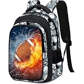 Fitvc School Backpack for Boys - American Football Boys Backpack for Kids Children Teens Elementary Middle School - 17&Prime; Sport Bookbag Travel Back Pack for Age 6-18
