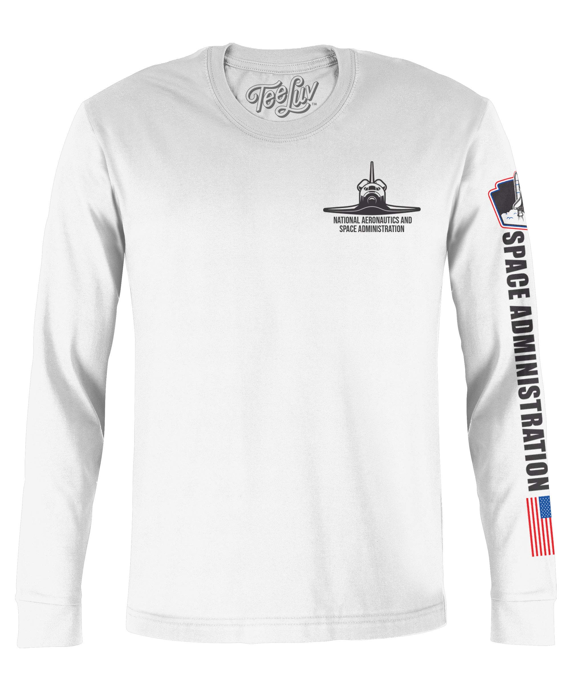 Tee LuvMen's NASA Space Shuttle Shirt - Long Sleeve NASA Worm Logo T-Shirt
