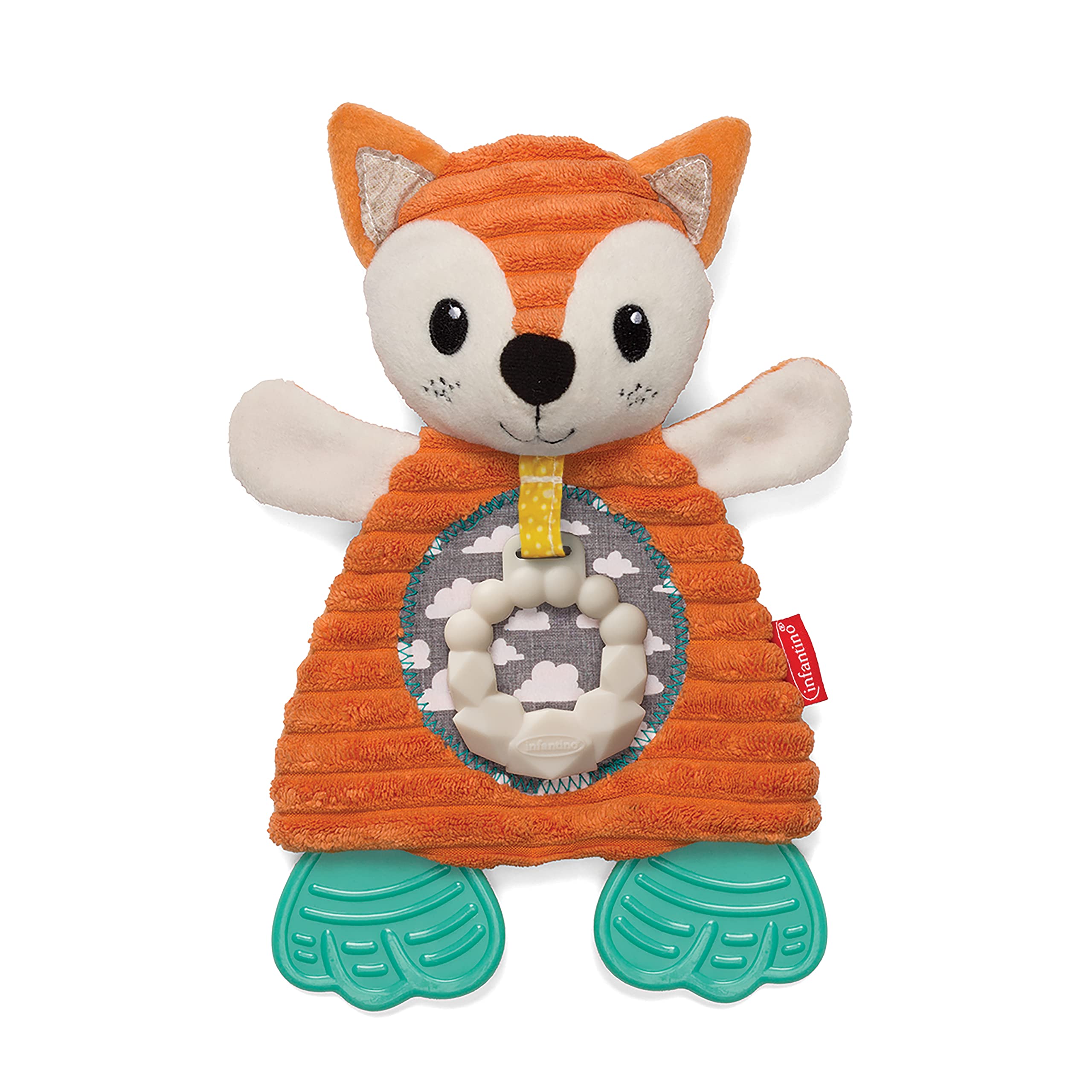 INFANTINO Go Gaga Cuddly Teether Fox for Sensory Exploration; Silicone teether for Teething Relief, Multicoloured