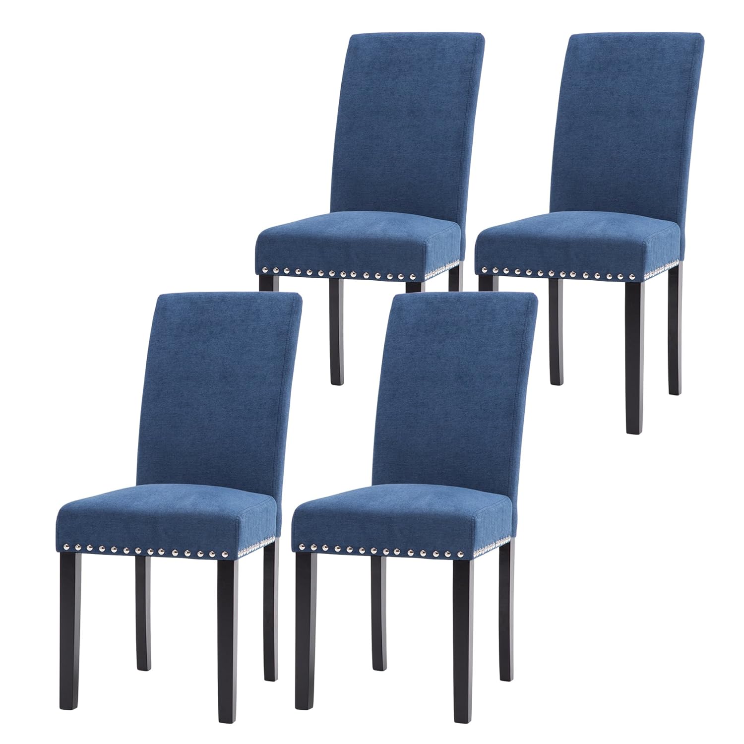 LSSPAID Dining Chair Set of 4 Fabric Padded Side Chair with Solid Wood Legs, Nailed Trim(Blue)