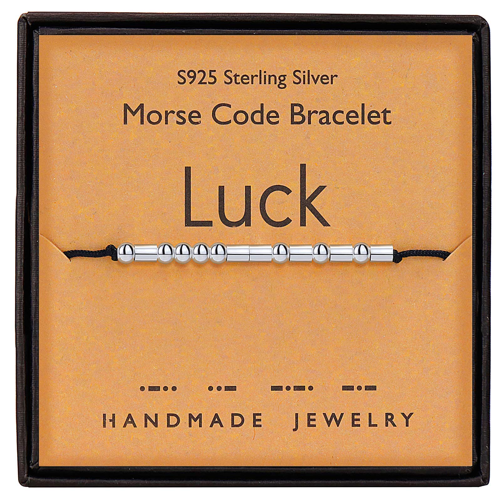 Gleamart Morse Code Bracelet 925 Sterling Silver Handmade Secret Message Beads Silk Cord Bangle for Luck