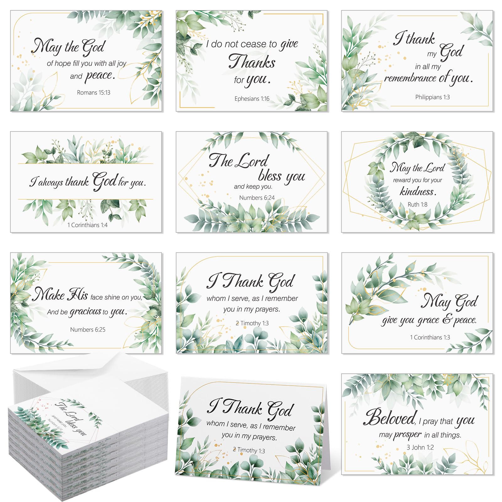 Photo 1 of Motiskyy 100 Pack Religious Thank You Cards Bulk with Envelopes Stickers 10 Design Assortment with Scripture Blessings Inspirational Bible Verse Religious Thank You Cards (Leaf)