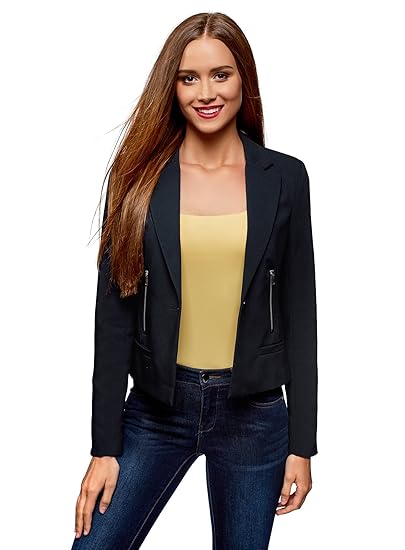 oodji Ultra Damen Taillierter Blazer mit Reißverschlüssen
