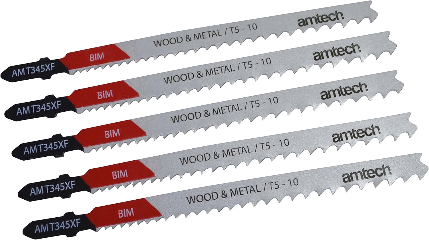 Amtech M1616 5 Piece wood and metal jigsaw blade set (AMT345XF), Silver
